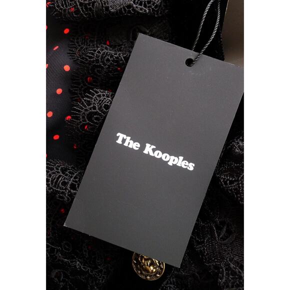 THE KOOPLES Lace Velvet Trim Polka Dot V-Neck Shirt Dress Nordstrom NWT M $325 - Picture 5 of 13